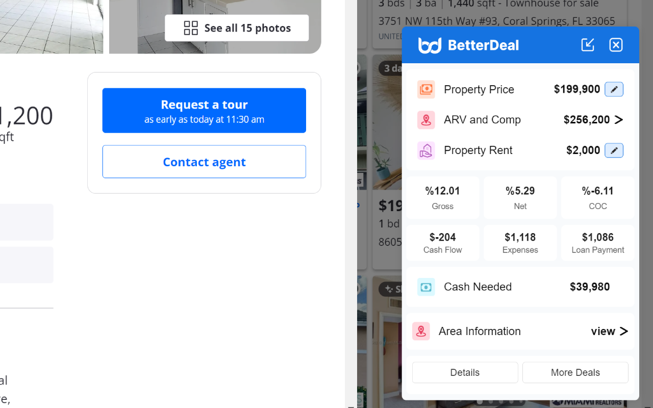 BetterDeal AI — Zillow investment analysis interface